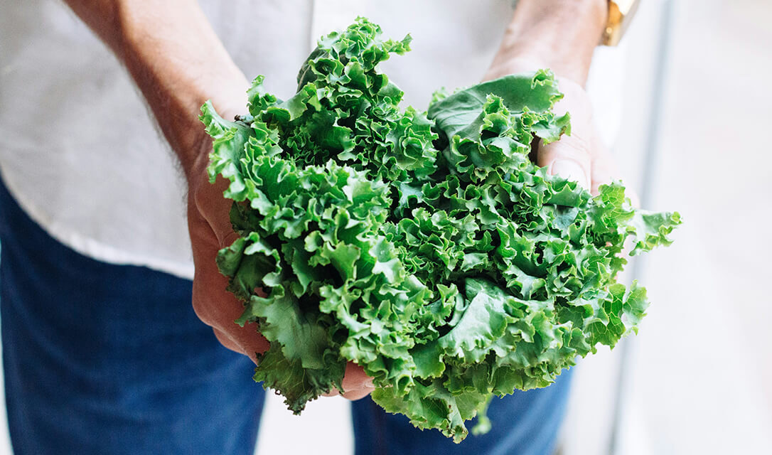 Person holding greens.